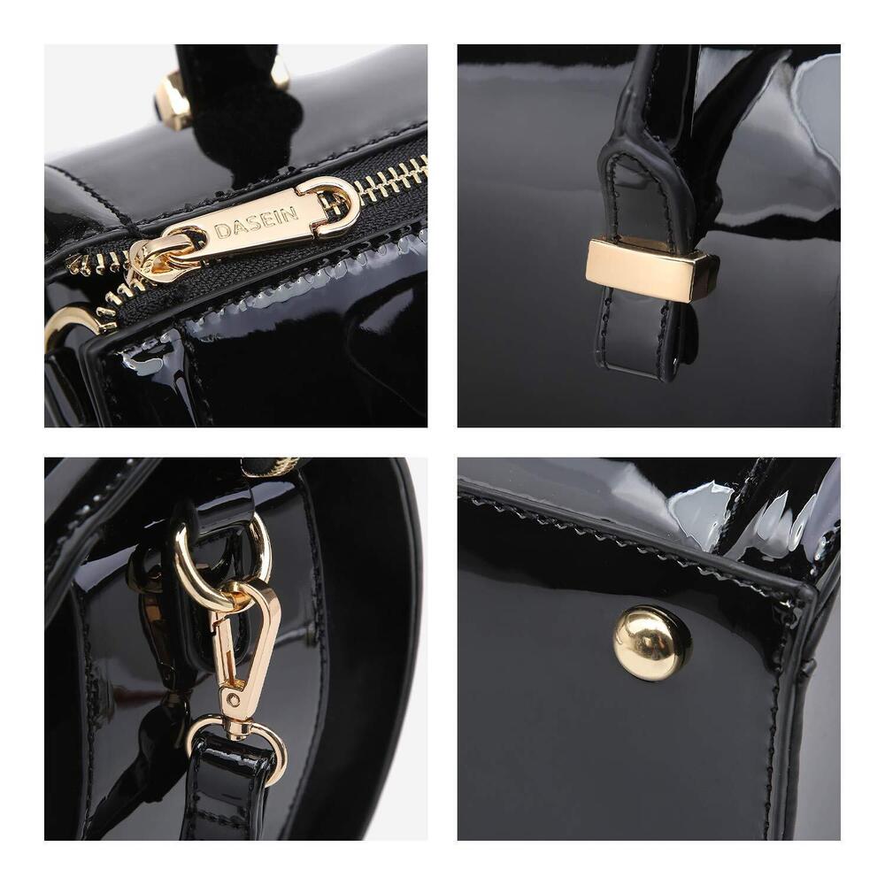 Shiny Patent Faux Leather Handbags Barrel Top Handle Purse Satchel Bag Shoulder - Picture 7 of 7